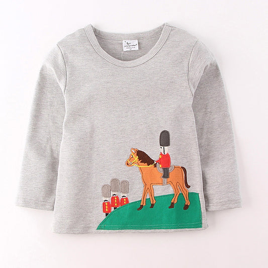 Boys' Spring Horse Graphic Long Sleeve Shirt