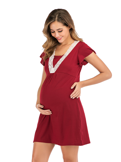 Maternity Pajama Dress w/ Lace Design