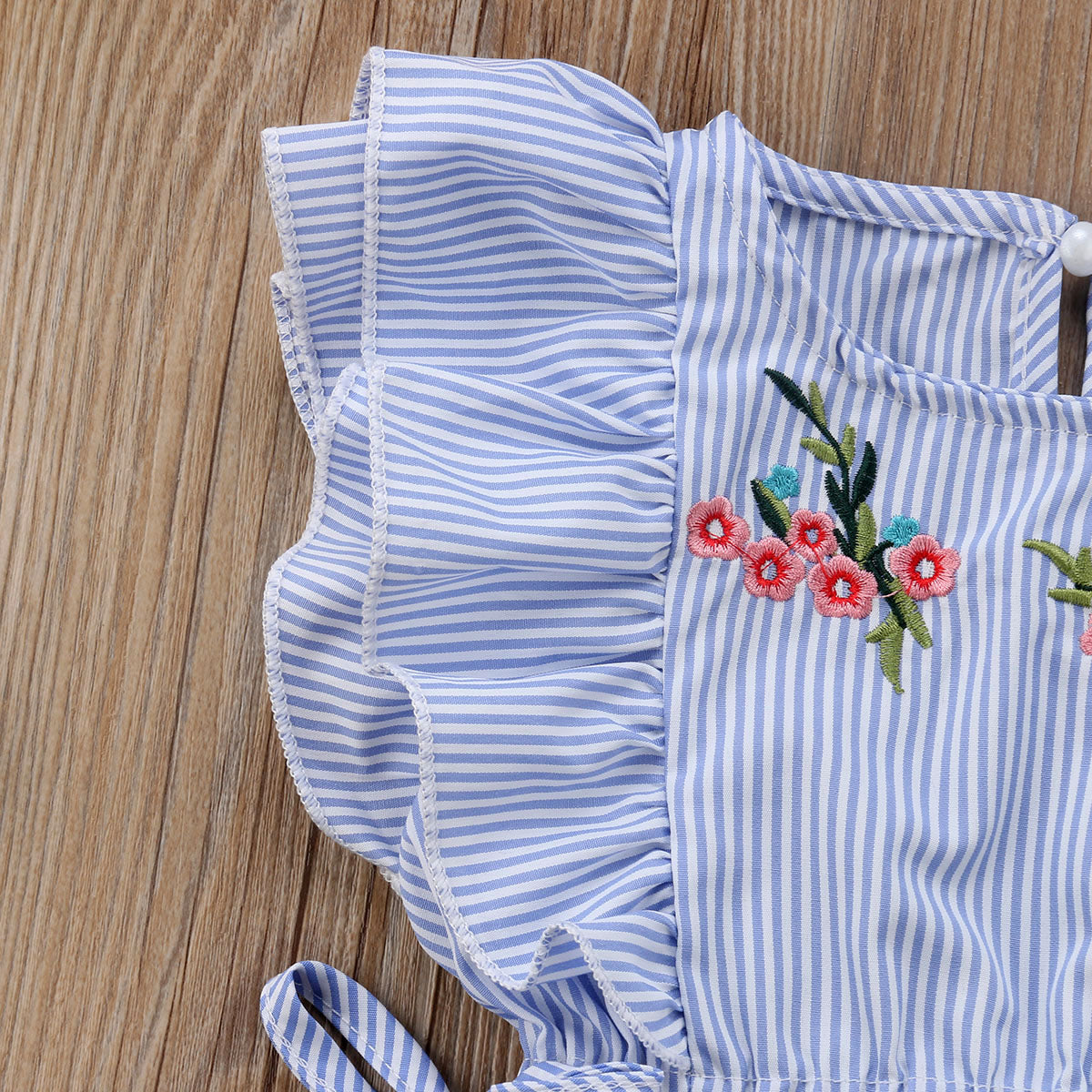 Girls Flower Striped Ruffle Romper Jumpsuit