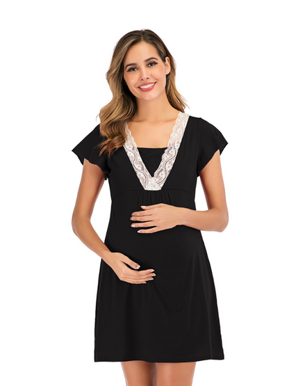 Maternity Pajama Dress w/ Lace Design