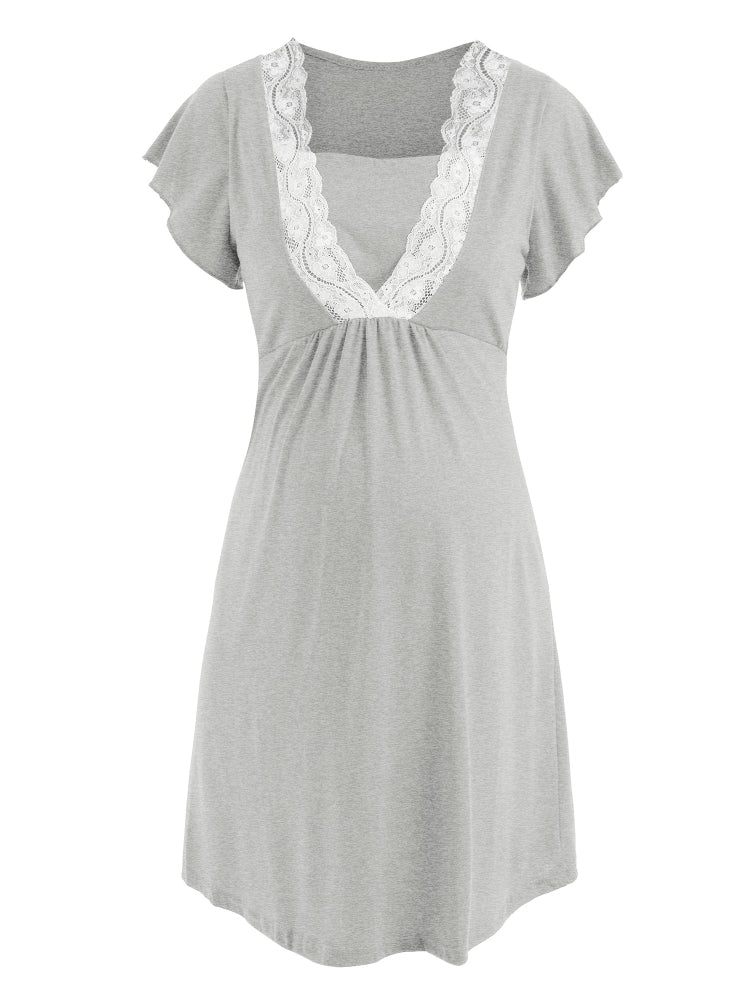 Maternity Pajama Dress w/ Lace Design