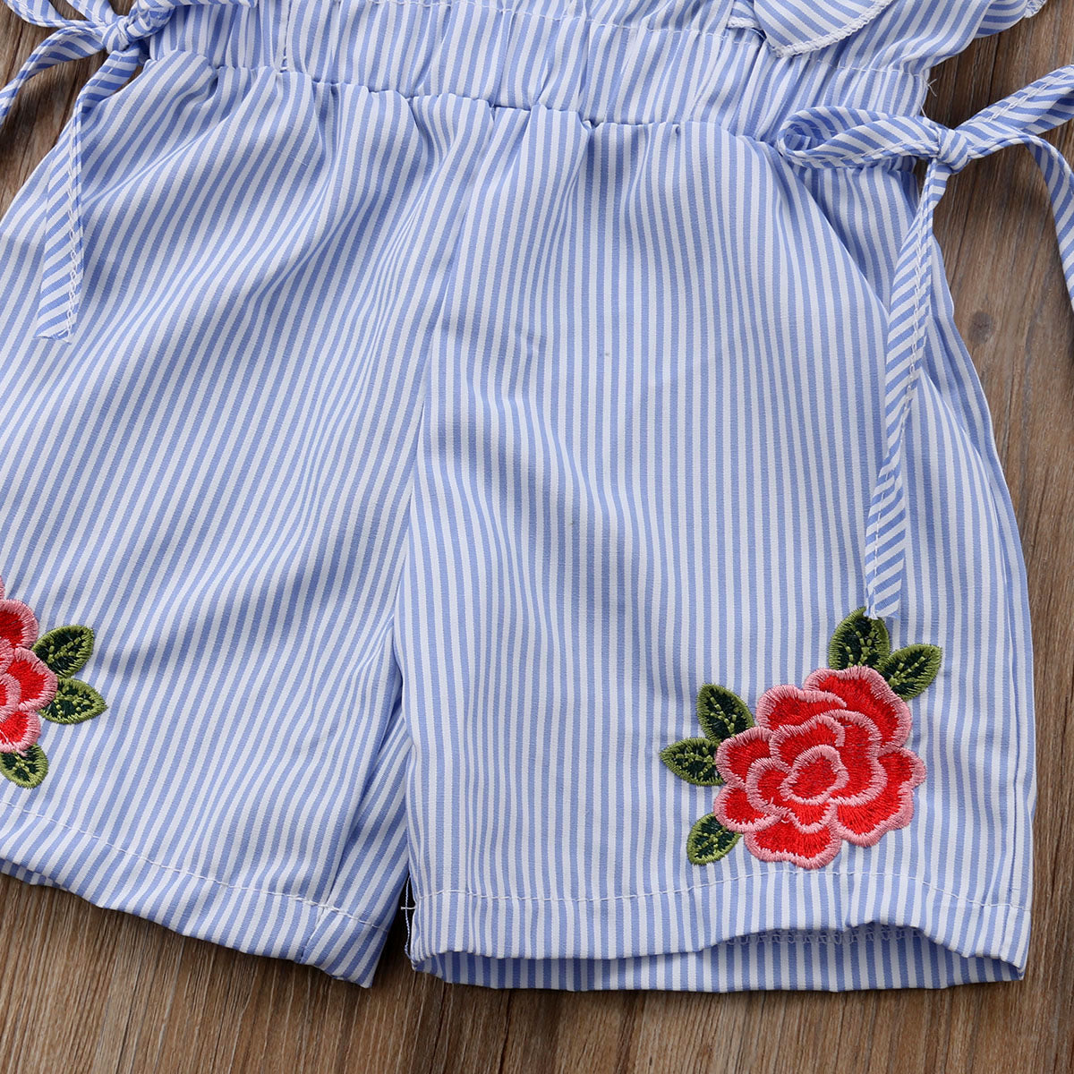 Girls Flower Striped Ruffle Romper Jumpsuit
