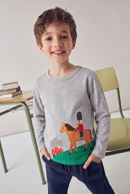 Boys' Spring Horse Graphic Long Sleeve Shirt