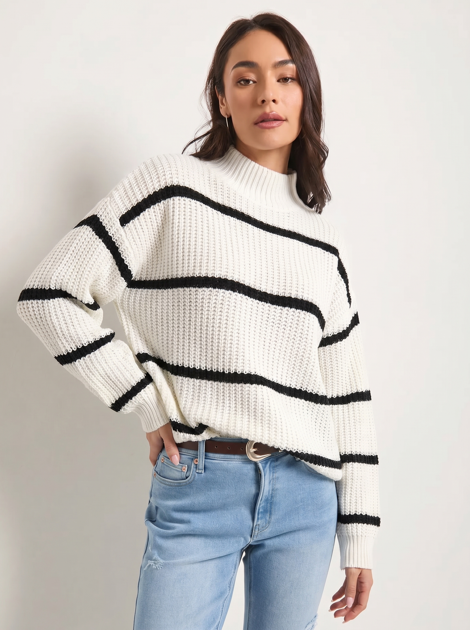 Striped Turtleneck Knitted Sweater
