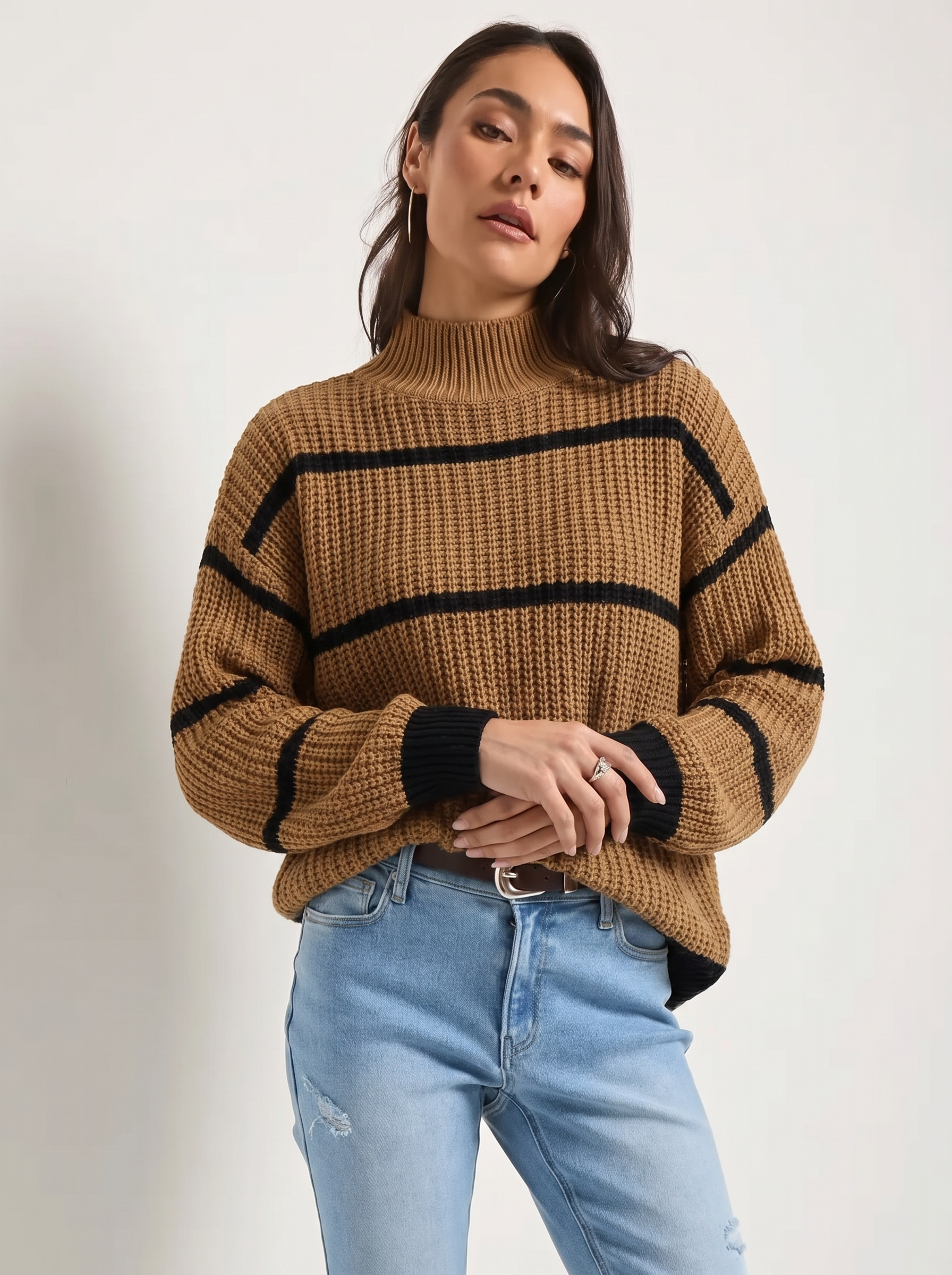 Striped Turtleneck Knitted Sweater